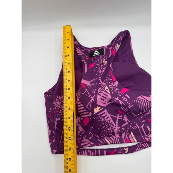 Reebok Women’s Printed Medium Support Cropped Tank Bra Size M Purple Pink - Picture 5 of 6
